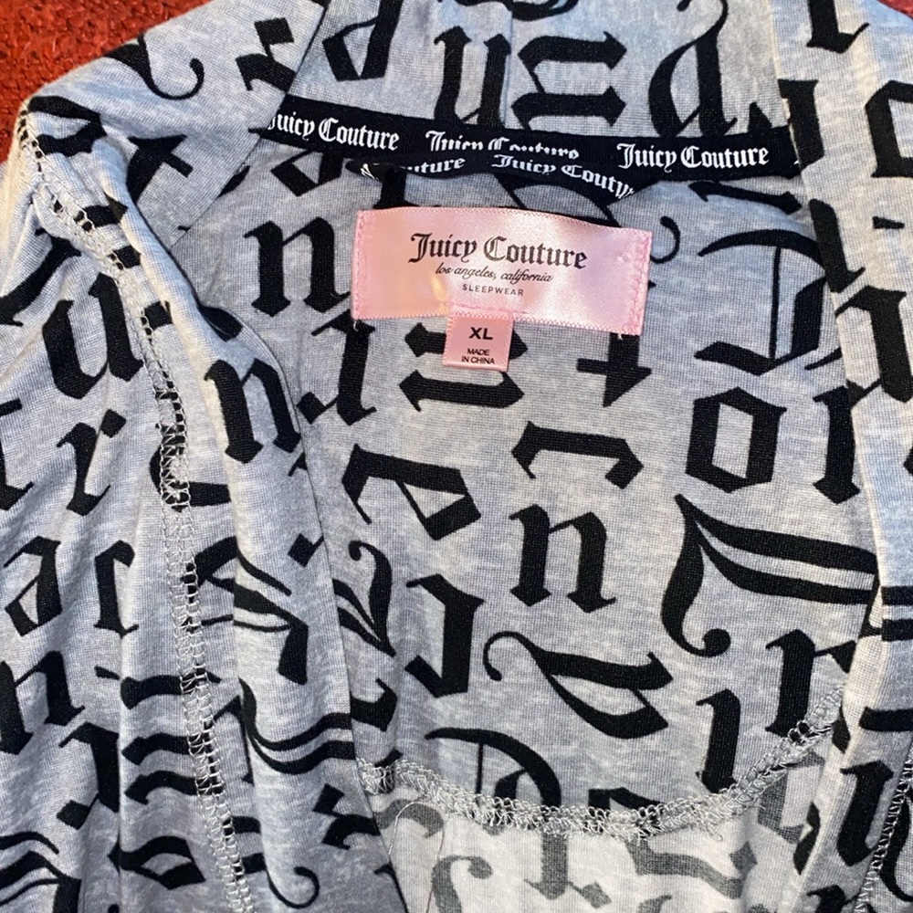 VINTAGE JUICY COUTURE WRAP JERSEY ROBE SZ XL GRAY BLACK